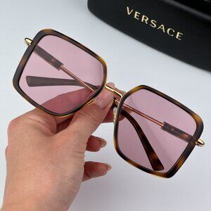 Versace VE2261 100284 BRAND NEW Sunglasses Havana Light Violet Square Unisex